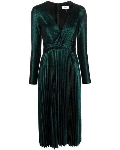 Nissa Pleated Lamé-effect Midi Dress - Green