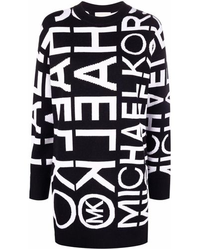 Michael Kors Intarsia-knit Logo Knitted Dress - Black