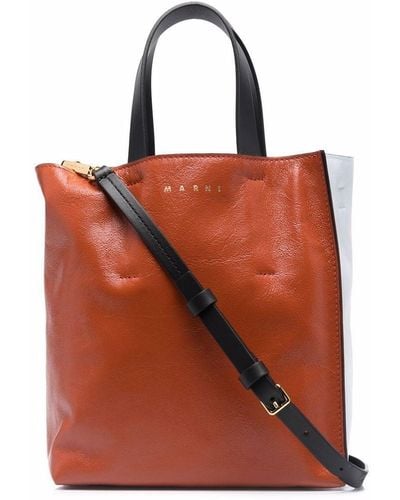 Marni Leather Colour-block Tote Bag - Orange