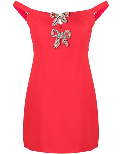Self-Portrait Bow-embellished Slim-fit Woven Mini Dress - Red