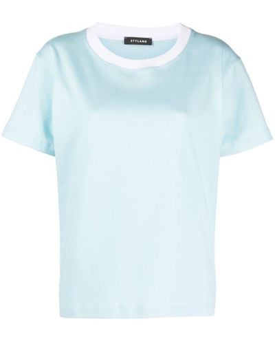 Styland T-Shirt mit tiefen Schultern - Blau