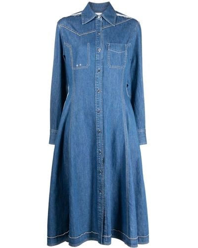 3.1 Phillip Lim Midi-jurk Met Contrasterende Stiksels - Blauw