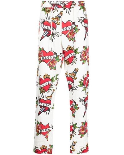 Philipp Plein Heart-print Linen Pants - White