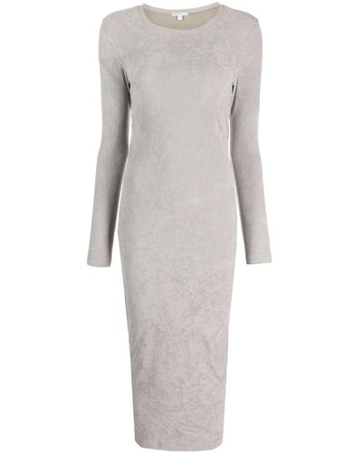James Perse Ruched Velvet Long-sleeve Dress - Gray
