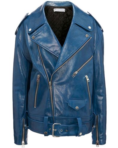 JW Anderson Belted Leather Jacket - Blue