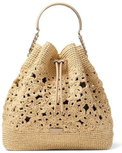 Jimmy Choo Natural Crochet Maxi Bon Bon Bucket Bag