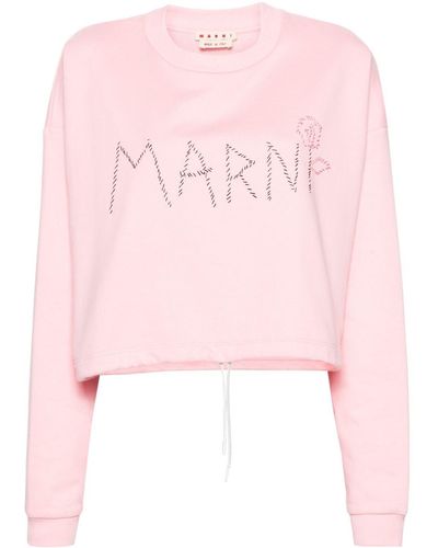 Marni Logo-embroidered Cropped Sweatshirt - Pink