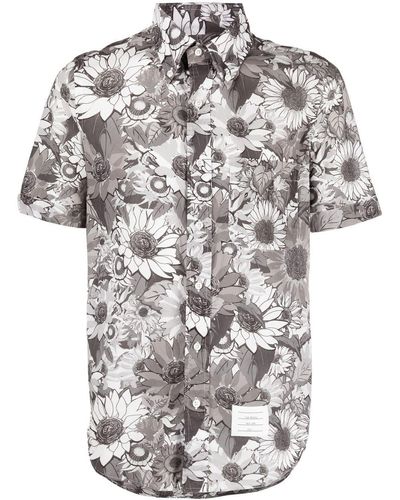 Thom Browne Floral-print Short-sleeve Shirt - White