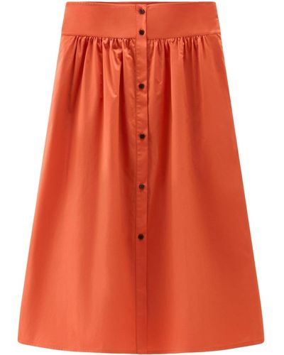 Woolrich A-line Poplin Midi Skirt - Orange