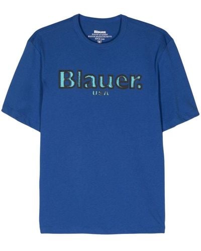 Blauer T-Shirt mit Logo-Print - Blau
