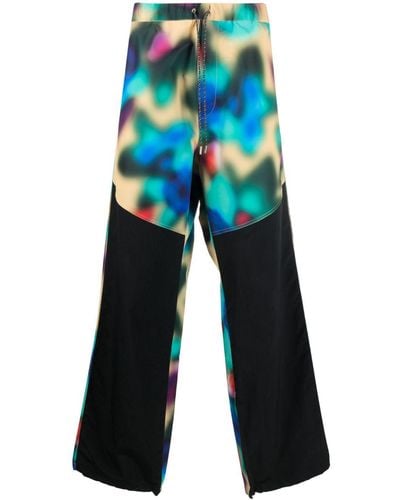 OAMC Panelled Abstract-print Drawstring Pants - Blue