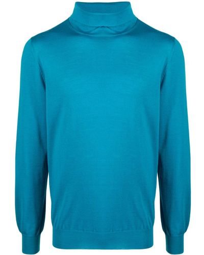 Lardini Roll-neck Fine-knit Wool Sweater - Blue