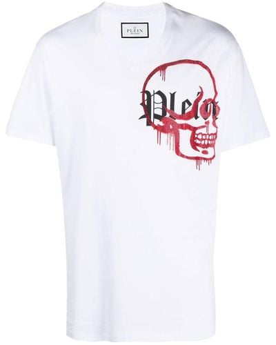 Philipp Plein Vネック ロゴ Tシャツ - ホワイト