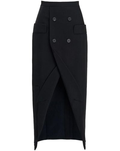 Alexander McQueen Double-button Wool Midi Skirt - Black