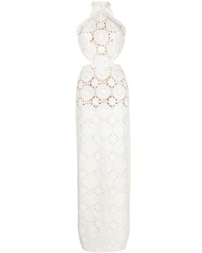 Elie Saab Lace Crochet Maxi Dress - White