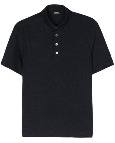 Zegna Mélange Linen Polo Shirt - Black