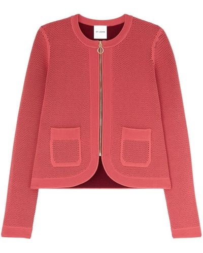 St. John Ribbed-trim Knitted Jacket - Red