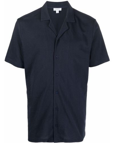 Sunspel Button-up Polo Shirt - Blue