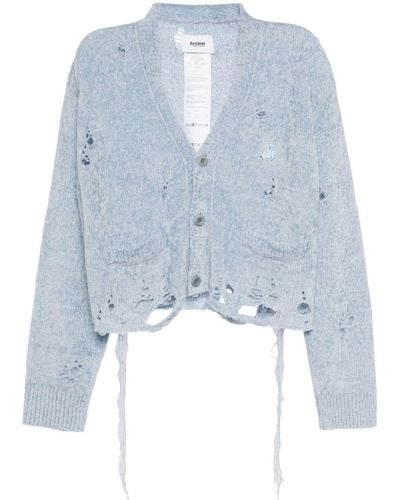 Doublet Ripped-detail Chenille Cardigan - Blue