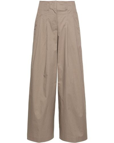 Peserico Wide-leg Cotton Trousers - Brown