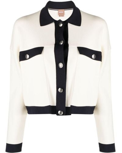 BOSS Button-fastening Long-sleeve Cardigan - White