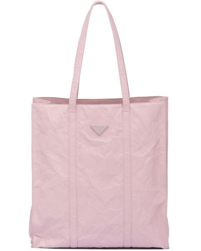 Prada Medium Crinkled Tote Bag - Pink