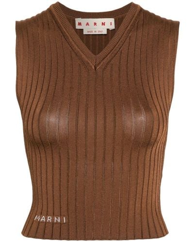 Marni V-neck Knitted Top - Brown