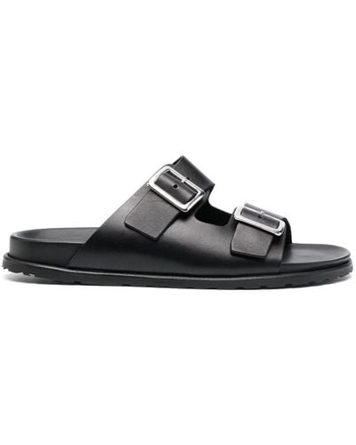 SCAROSSO Buckle Leather Sandals - Black