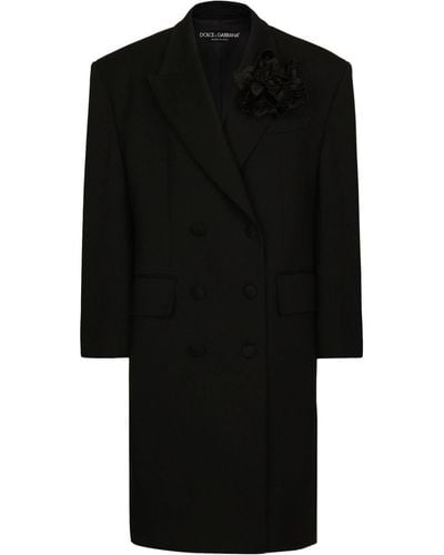 Dolce & Gabbana Midi-jurk Met Bloemenpatch Van Scheerwol - Zwart