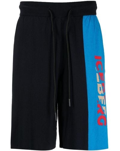Iceberg Logo Knit Track Shorts - Blue