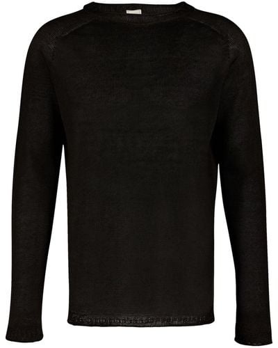 120% Lino Crew-neck Linen Sweater - Black
