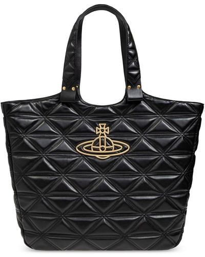 Vivienne Westwood Orb-plaque Quilted Leather Tote Bag - Black