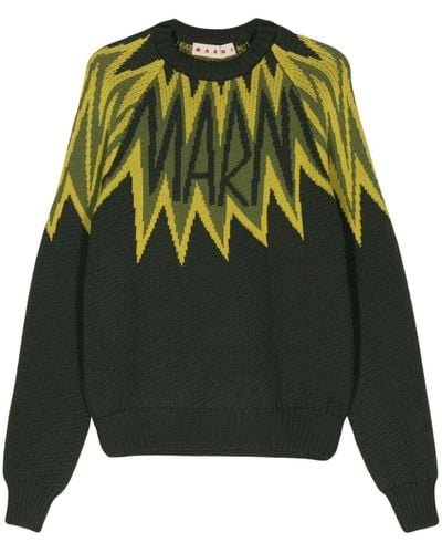Marni Logo-intarsia Wool Sweater - Green