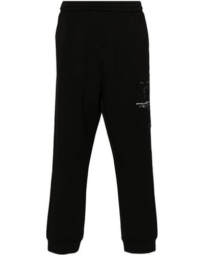 Emporio Armani Graphic-print Tapered Trousers - Black