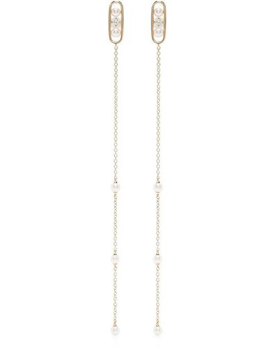 Ruifier 18kt Yellow Gold Morning Dew Dawn Pearl And Diamond Drop Earrings - Metallic