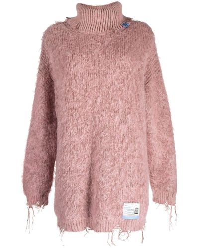 Maison Mihara Yasuhiro Roll-neck Fringed Sweater - Pink