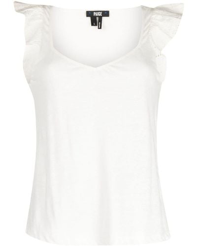 PAIGE Giulia Ruffle Sleeves Linen Blouse - White