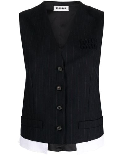 Miu Miu Black Logo-appliqué Pinstripe Vest