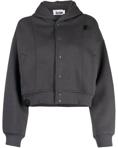 Izzue Hooded Jersey Cropped Jacket - Black
