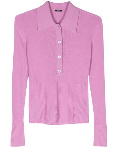 JOSEPH Ribbed-knit Polo Jumper - Pink