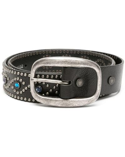 HTC Crystal-embellished Leather Belt - Black