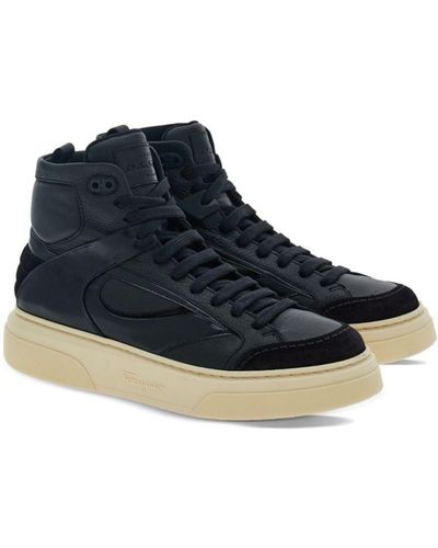 Ferragamo Logo-debossed Hi-top Sneakers - Blue