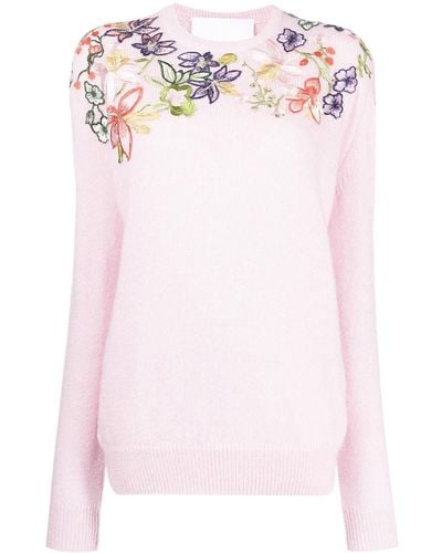 Costarellos Floral Crew-neck Sweater - Pink