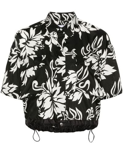 Sacai Chemise crop à fleurs - Noir