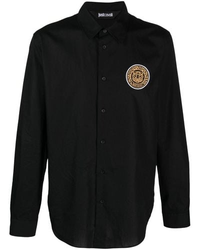 Just Cavalli Logo-patch Cotton Shirt - Black