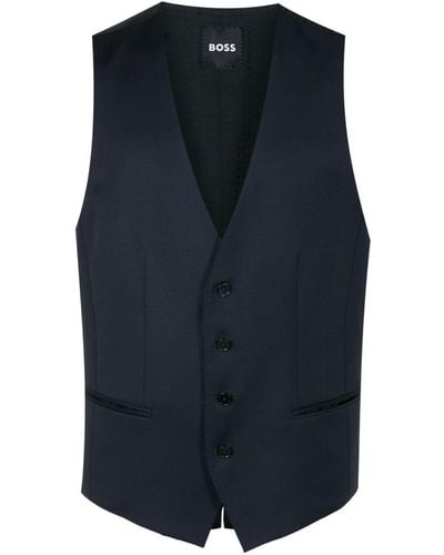 BOSS Button-down Tailored Waistcoat - Blue