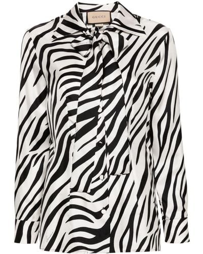 Gucci Seidenhemd mit Zebra-Print - Weiß