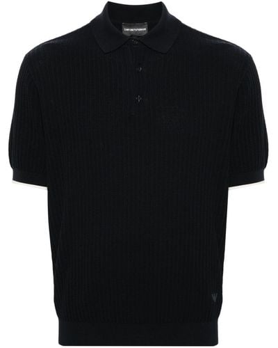 Emporio Armani Patterned-knit Polo Shirt - Black
