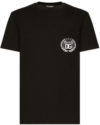 Dolce & Gabbana T-shirt en coton avec broderie logo DG Milano - Noir