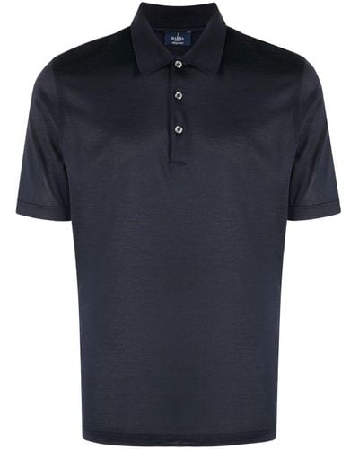 Barba Napoli Solid Color Silk Polo Shirt - Blue
